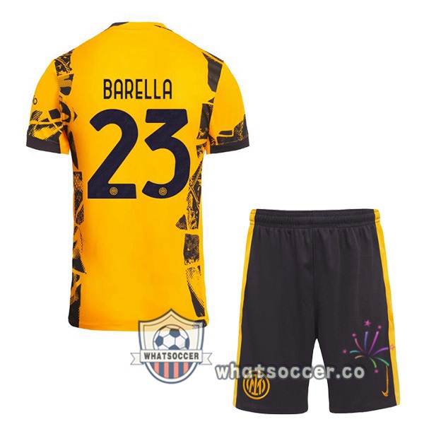 Inter Milan (BARELLA 23) Kids Third Soccer Jerseys Yellow 2024-2025