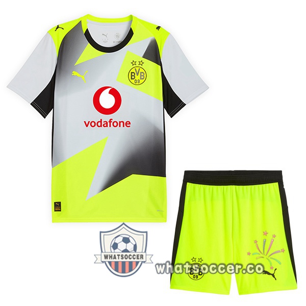 Dortmund BVB Kids Away Soccer Jerseys Gray Green 2025-2026