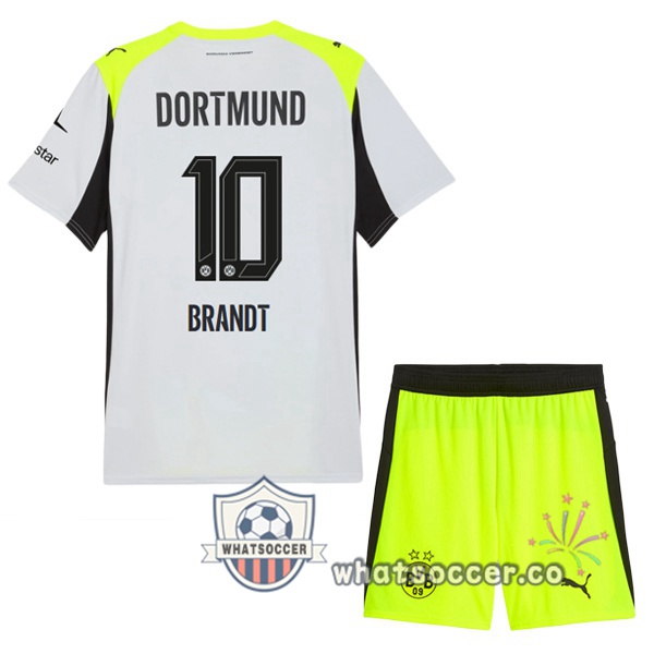 Dortmund BVB (Brandt 10) Kids Away Soccer Jerseys Gray Green 2025-2026