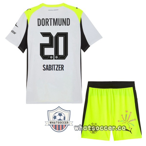 Dortmund BVB (Sabitzer 20) Kids Away Soccer Jerseys Gray Green 2025-2026