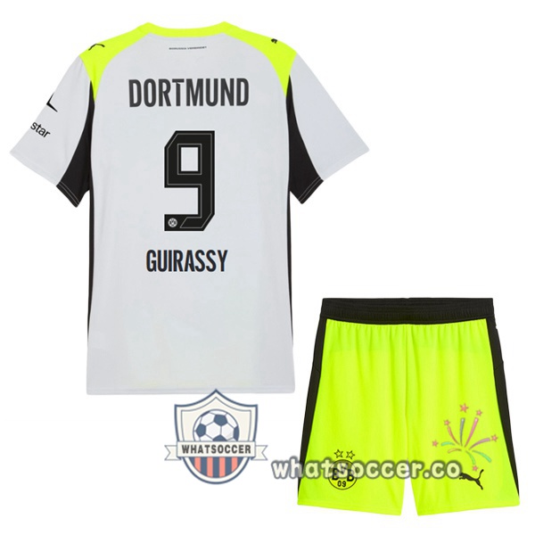 Dortmund BVB (Guirassy 9) Kids Away Soccer Jerseys Gray Green 2025-2026