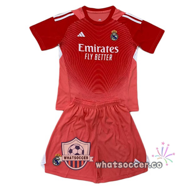 Real Madrid Kids Goalkeeper Soccer Jerseys Red 2025-2026
