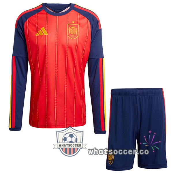 Spain Kids Home Soccer Jerseys Long Sleeve Red FIFA World Cup 2026 Spain Kids Home Soccer Jerseys Long Sleeve Red FIFA World Cup 2026