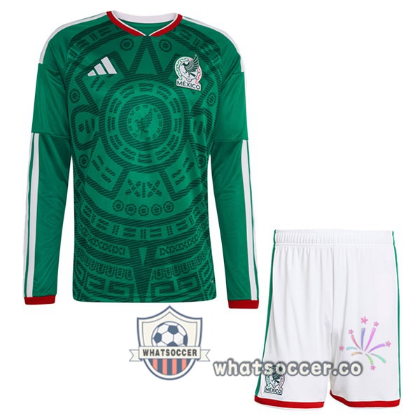 Mexico Kids Home Soccer Jerseys Long Sleeve Green FIFA World Cup 2026 Mexico Kids Home Soccer Jerseys Long Sleeve Green FIFA World Cup 2026