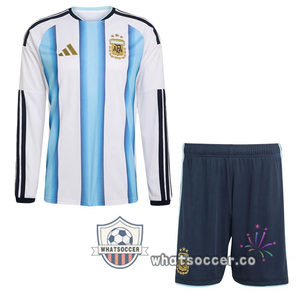 Argentina Kids Home Soccer Jerseys Long Sleeve Blue White FIFA World Cup 2026 Argentina Kids Home Soccer Jerseys Long Sleeve Blue White FIFA World Cup 2026