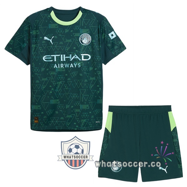 Manchester City Kids Fourth Soccer Jerseys Green 2025-2026 Manchester City Kids Fourth Soccer Jerseys Green 2025-2026