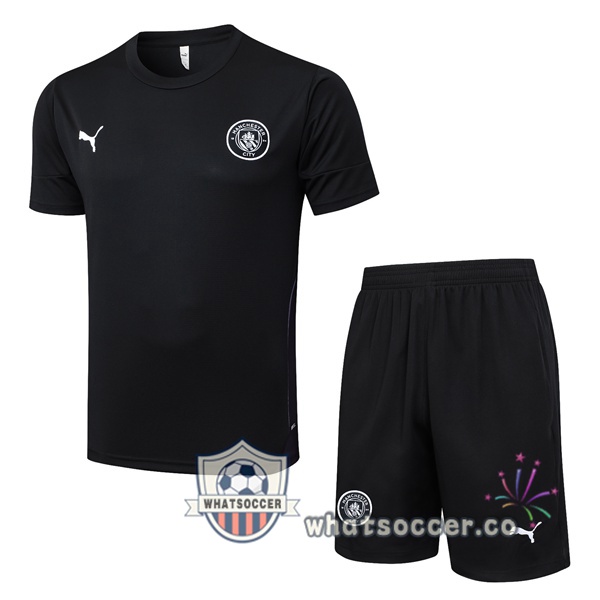 Manchester City Training T-Shirts + Shorts Black 2025-2026 Manchester City Training T-Shirts + Shorts Black 2025-2026