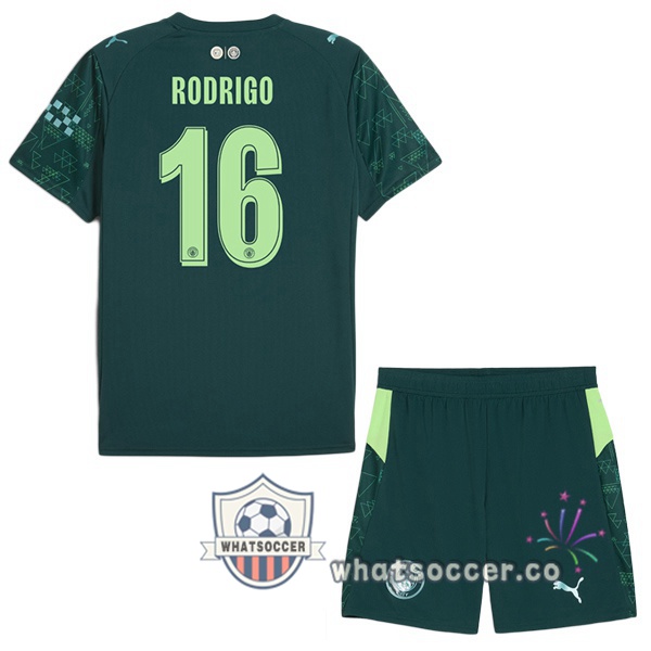 Manchester City (Rodrigo 16) Kids Fourth Soccer Jerseys Green 2025-2026
