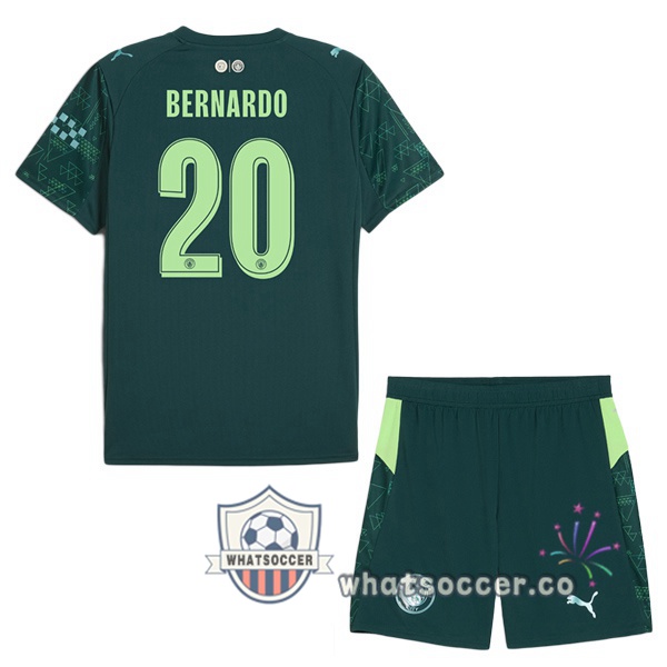 Manchester City (Bernardo Silva 20) Kids Fourth Soccer Jerseys Green 2025-2026