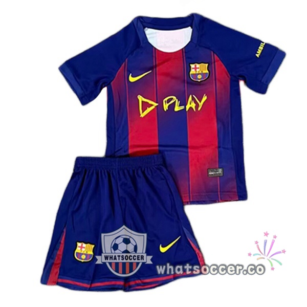 FC Barcelona Kids Home Soccer Jerseys PLAY Blue Red 2025-2026 FC Barcelona Kids Home Soccer Jerseys PLAY Blue Red 2025-2026