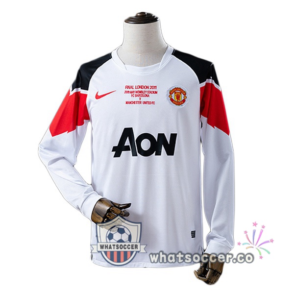 Manchester United Retro Away Champions League Long Sleeve White 2010-2011 Manchester United Retro Away Champions League Long Sleeve White 2010-2011