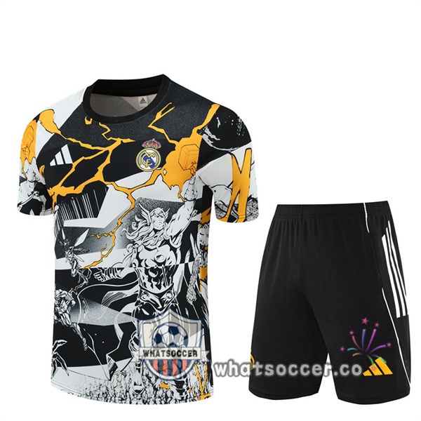 Real Madrid Training T-Shirts + Shorts Black White 2025-2026 Real Madrid Training T-Shirts + Shorts Black White 2025-2026