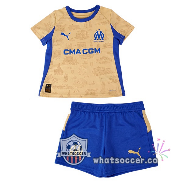 Olympique de Marseille Kids Fourth Soccer Jerseys Yellow 2025-2026 Olympique de Marseille Kids Fourth Soccer Jerseys Yellow 2025-2026