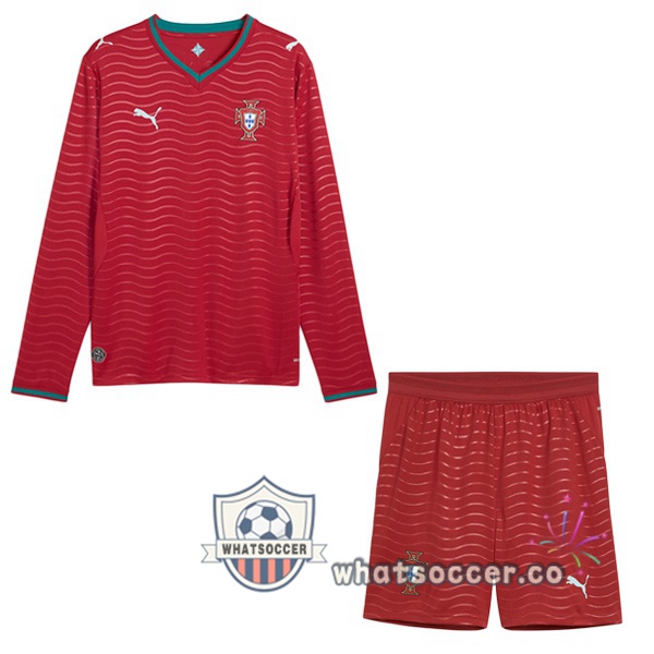 Portugal Kids Home Soccer Jerseys Long Sleeve Red 2026-2027 Portugal Kids Home Soccer Jerseys Long Sleeve Red 2026-2027