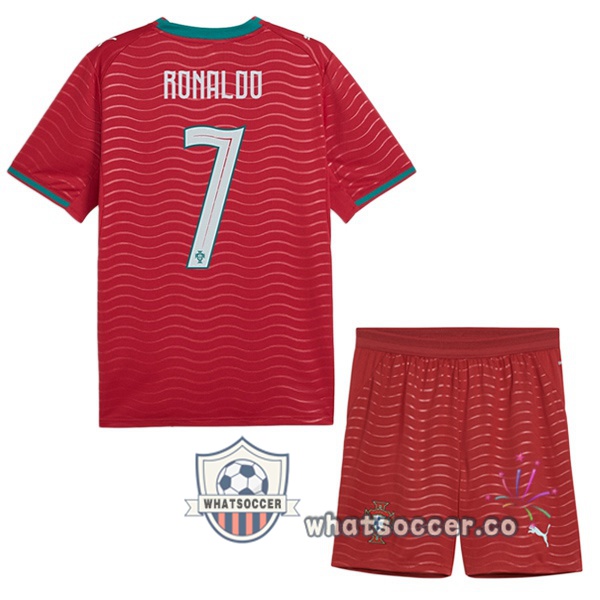 Portugal (RONALDO 7) Kids Home Soccer Jerseys Red FIFA World Cup 2026