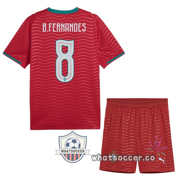 Portugal (B. FERNANDES 8) Kids Home Soccer Jerseys Red FIFA World Cup 2026