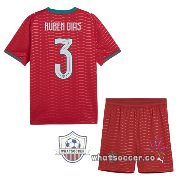 Portugal (Rúben Dias 3) Kids Home Soccer Jerseys Red FIFA World Cup 2026