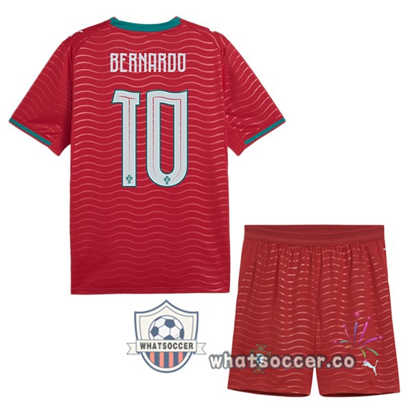 Portugal (Bernardo 10) Kids Home Soccer Jerseys Red FIFA World Cup 2026
