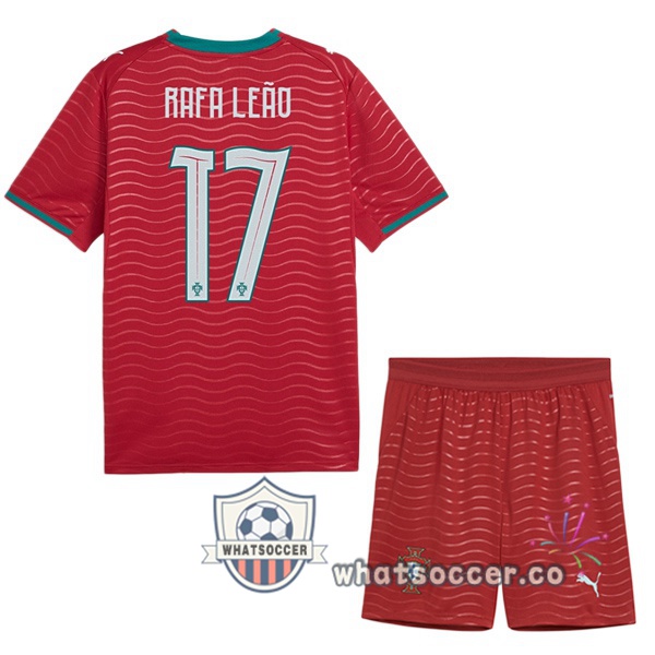 Portugal (Rafa Leão 17) Kids Home Soccer Jerseys Red FIFA World Cup 2026