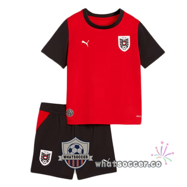 Austria Kids Home Soccer Jerseys Red Black FIFA World Cup 2026