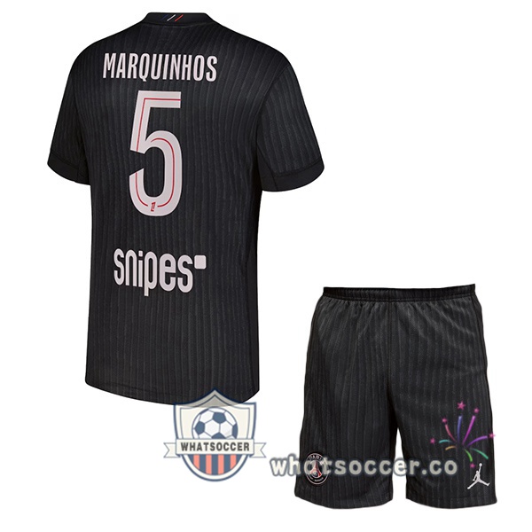 Paris PSG (Marquinhos 5) Kids Fourth Soccer Jerseys Black 2025-2026
