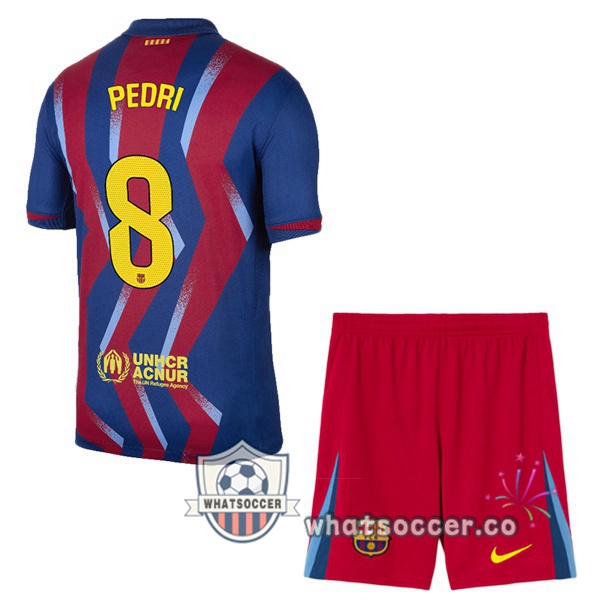 FC Barcelona (PEDRI 8) Kids Fourth Soccer Jerseys Blue Red 2025-2026 FC Barcelona (PEDRI 8) Kids Fourth Soccer Jerseys Blue Red 2025-2026