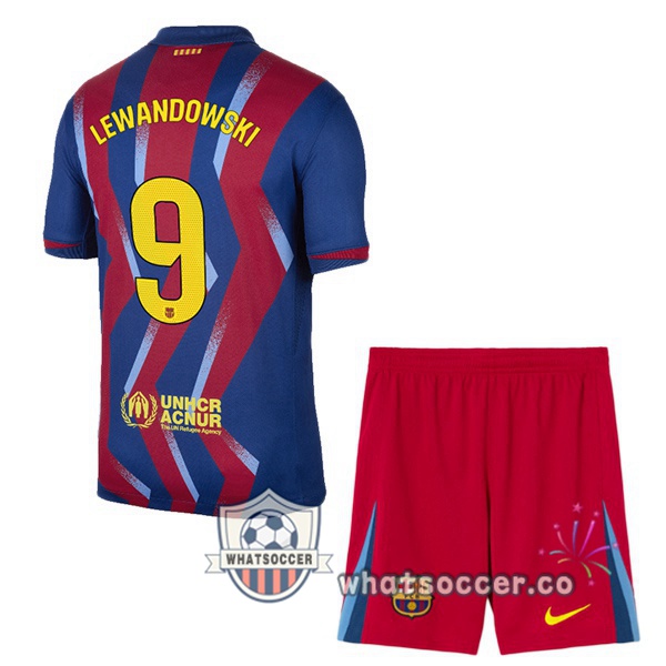 FC Barcelona (LEWANDOWSKI 9) Kids Fourth Soccer Jerseys Blue Red 2025-2026 FC Barcelona (LEWANDOWSKI 9) Kids Fourth Soccer Jerseys Blue Red 2025-2026