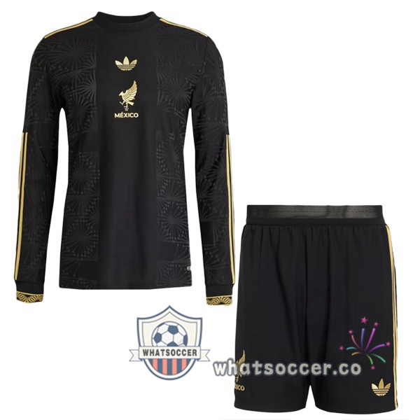 Mexico Kids Soccer Jerseys Long Sleeve Black Yellow 2025-2026