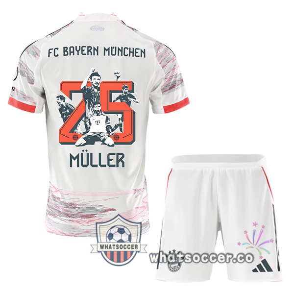 Bayern Munich (Müller 25) Kids Away Soccer Jerseys Special Edition Soccer Jerseys White 2025-2026