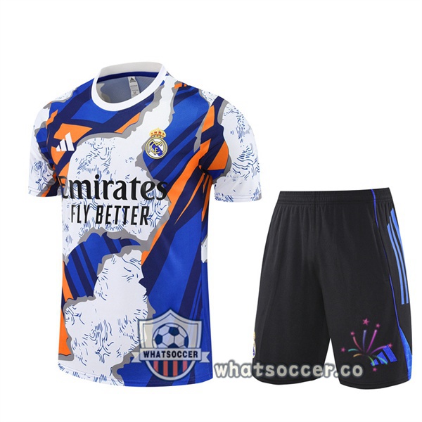 Real Madrid Training T-Shirts + Shorts White Blue 2025-2026