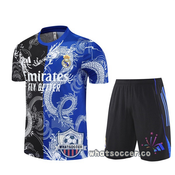 Real Madrid Training T-Shirts + Shorts Black Blue 2025-2026