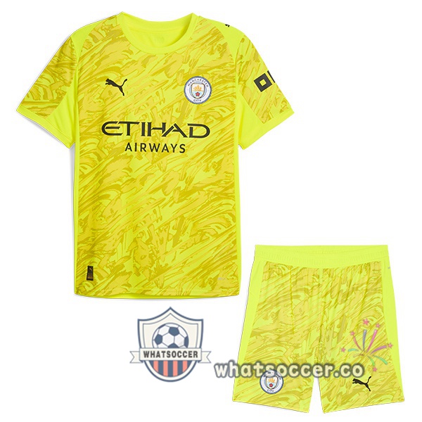 Manchester City Kids Goalkeeper Soccer Jerseys Yellow 2025-2026