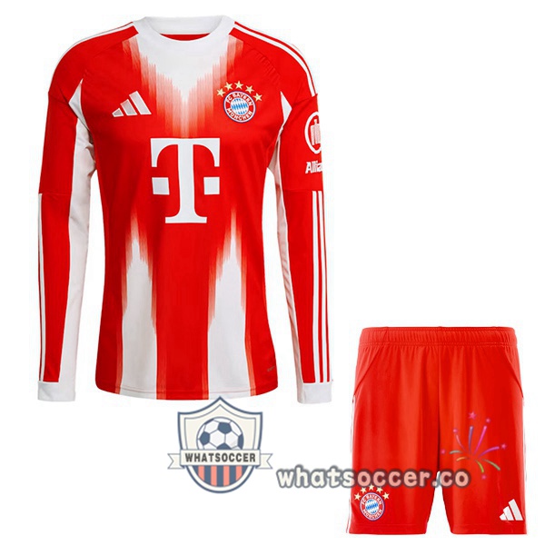 Bayern Munich Kids Home Soccer Jerseys Long Sleeve Red 2025-2026