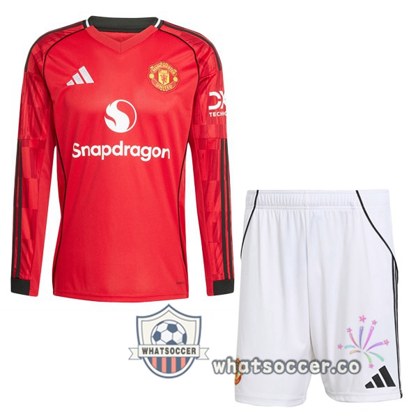 Manchester United Kids Home Soccer Jerseys Long Sleeve Red 2025-2026