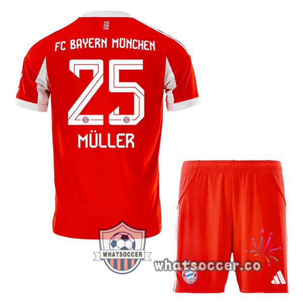 Bayern Munich (Müller 25) Kids Home Soccer Jerseys Red 2025-2026