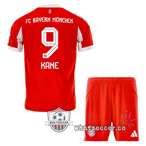 Bayern Munich (Kane 9) Kids Home Soccer Jerseys Red 2025-2026