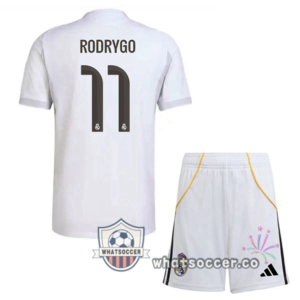 Real Madrid (Rodrygo 11) Kids Home Soccer Jerseys White 2025-2026