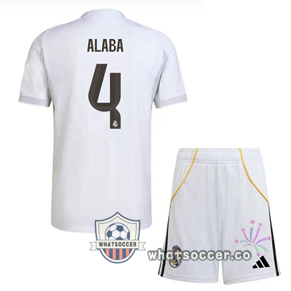 Real Madrid (Alaba 4) Kids Home Soccer Jerseys White 2025-2026