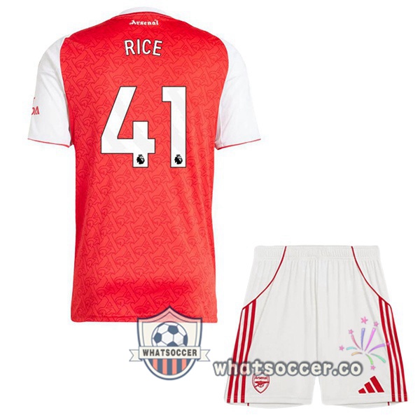 Arsenal (RICE 41) Kids Home Soccer Jerseys Red White 2025-2026