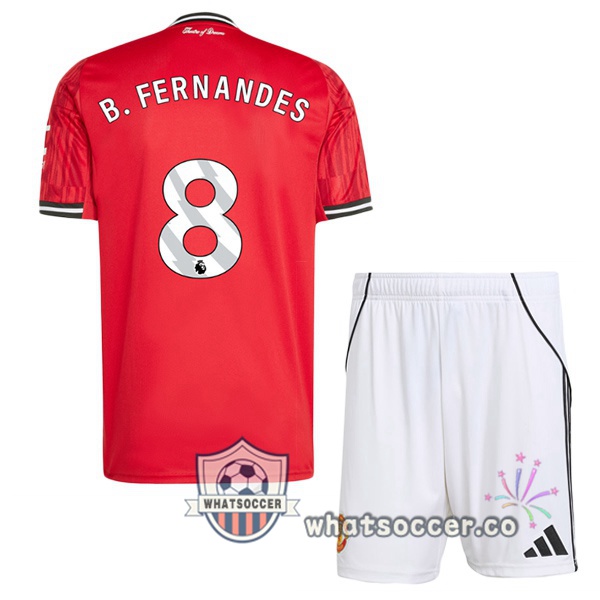 Manchester United (B. FERNANDES 8) Kids Home Soccer Jerseys Red 2025-2026