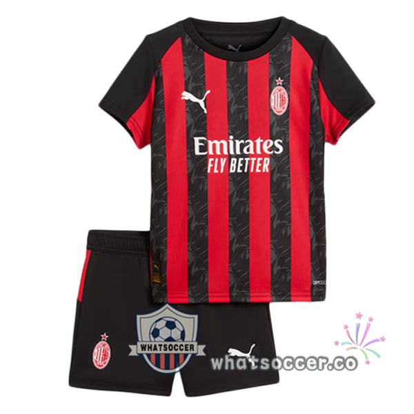AC Milan Kids Home Soccer Jerseys Red Black 2025-2026