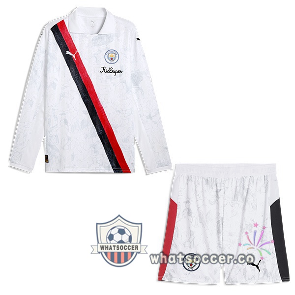 Manchester City Club World Cup Kids Home Soccer Jerseys Long Sleeve White 2025-2026