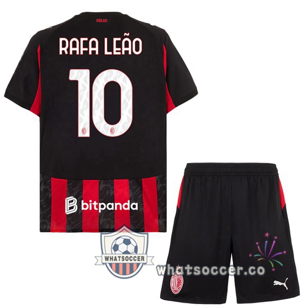 AC Milan (Rafa Leão 10) Kids Home Soccer Jerseys Red Black 2025-2026