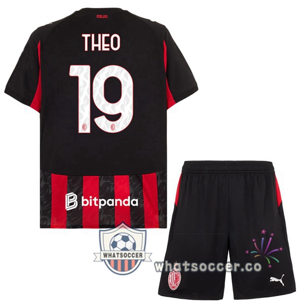 AC Milan (THEO 19) Kids Home Soccer Jerseys Red Black 2025-2026