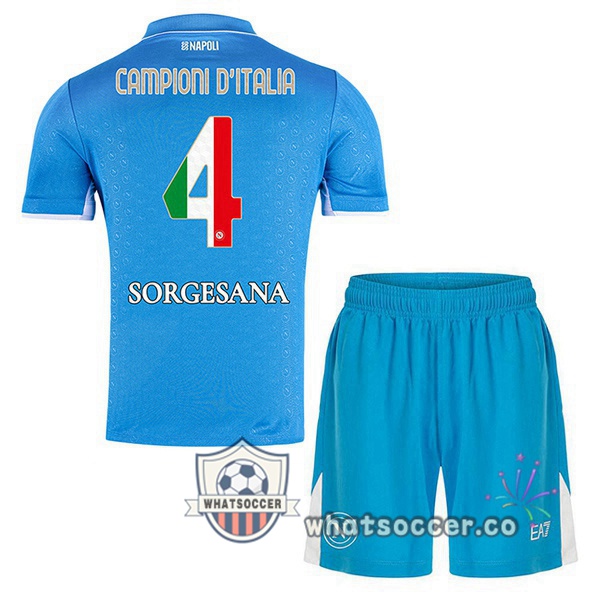 SSC Napoli Campioni D'Italia Kids Home Soccer Jerseys Blue 2024-2025