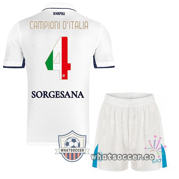 SSC Napoli Campioni D'Italia Kids Away Soccer Jerseys White 2024-2025