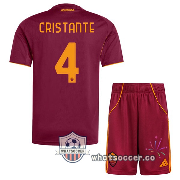 AS Roma (CRISTANTE 4) Kids Home Soccer Jerseys Red 2025-2026