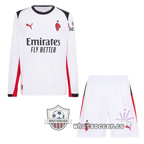 AC Milan Kids Away Soccer Jerseys Long Sleeve White 2025-2026