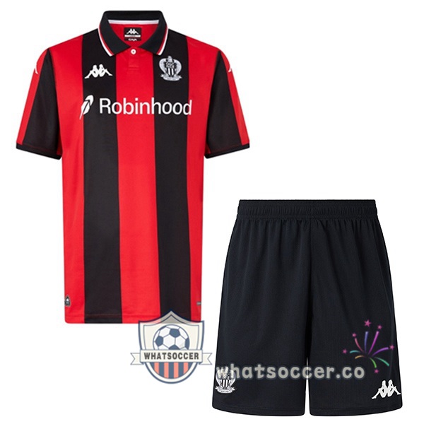 OGC Nice Kids Home Soccer Jerseys Red Black 2025-2026