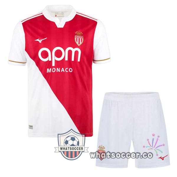AS Monaco Kids Home Soccer Jerseys White Red 2025-2026